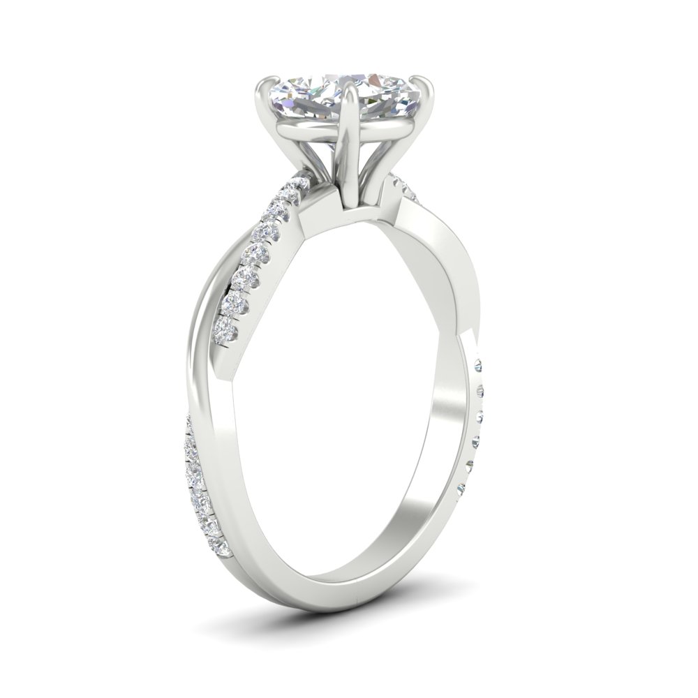 Twisted 2 Carat Cushion Diamond Ring with 14K White Gold White Diamond