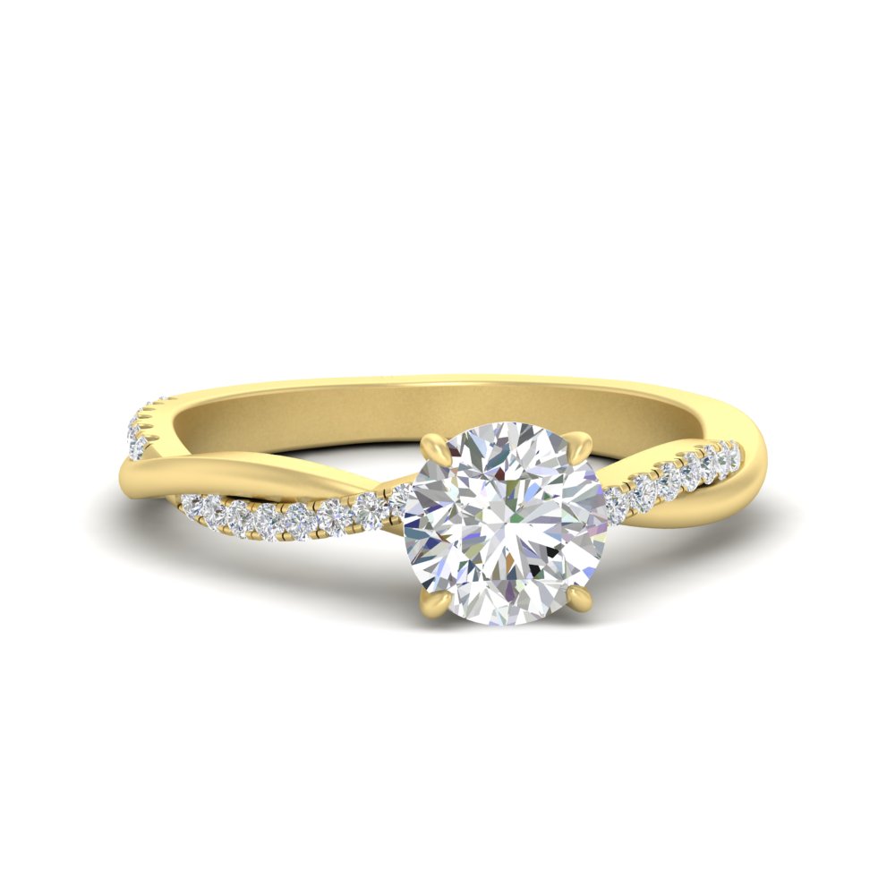 Twisted 2 Ct. Round Diamond Engagement Ring with 14K Yellow Gold White Diamond