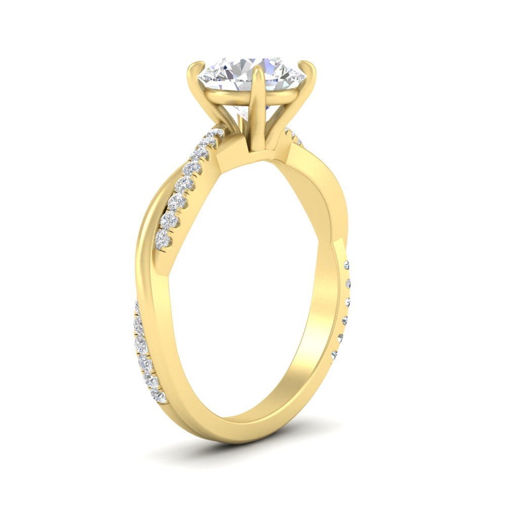 Twisted 2 Ct. Round Diamond Engagement Ring with 14K Yellow Gold White Diamond