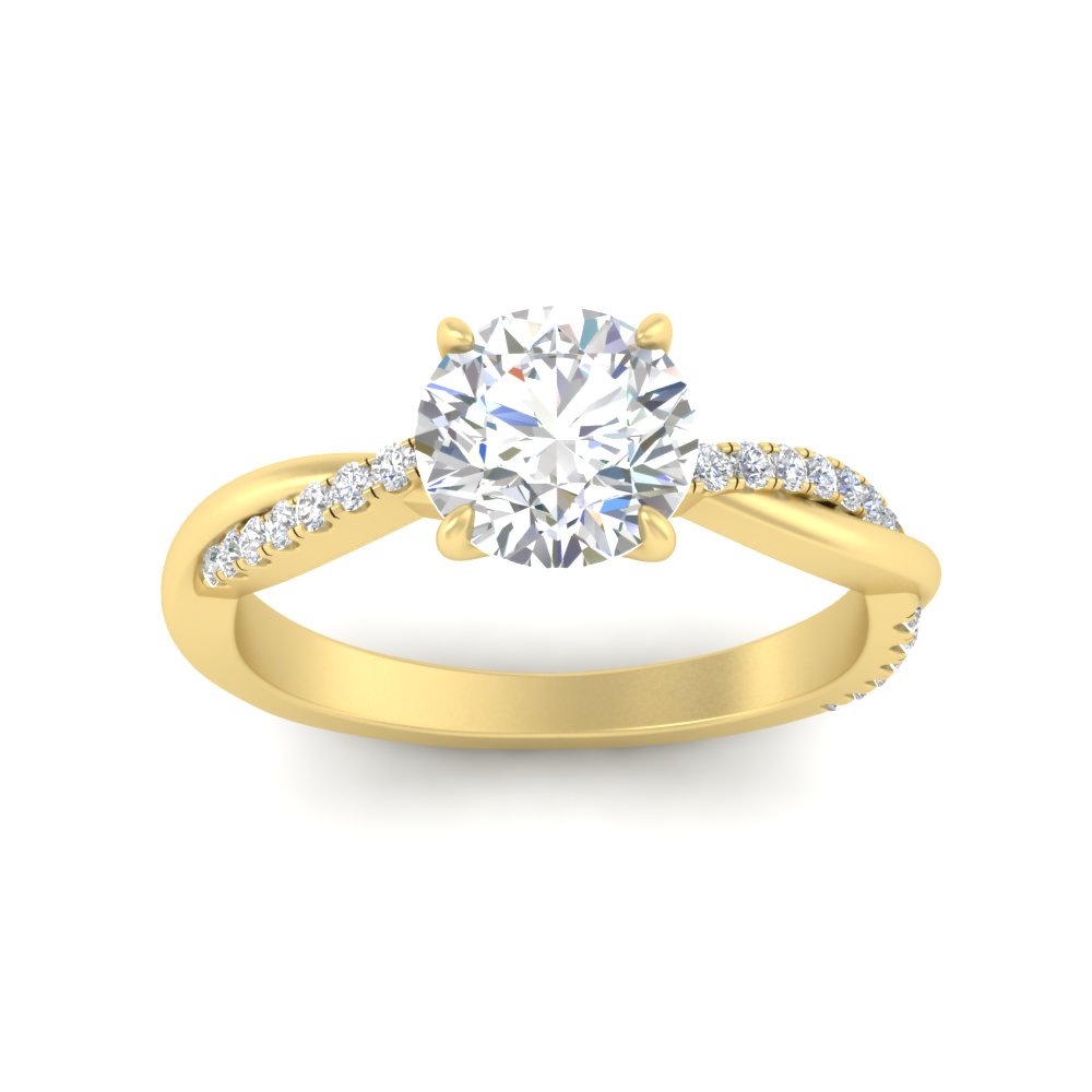 Twisted 2 Ct. Round Diamond Engagement Ring with 14K Yellow Gold White Diamond
