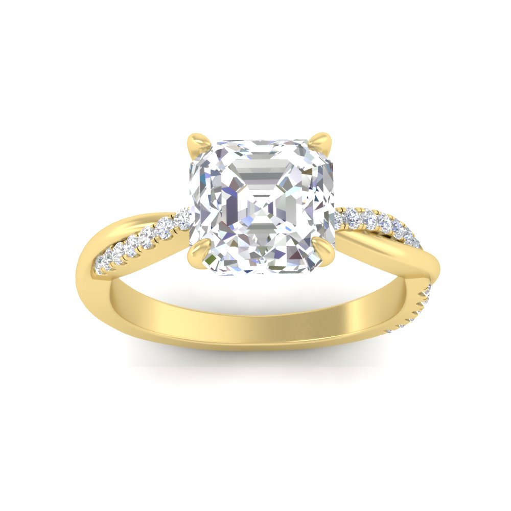 Twisted Asscher Cut Diamond 3 Ct. Engagement Ring with 14K Yellow Gold White Diamond