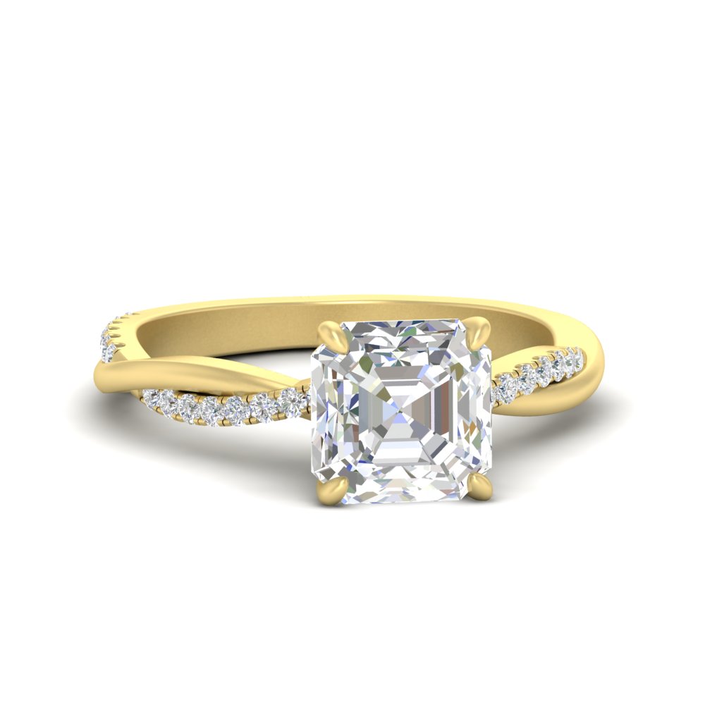 Twisted Asscher Cut Diamond 3 Ct. Engagement Ring with 14K Yellow Gold White Diamond