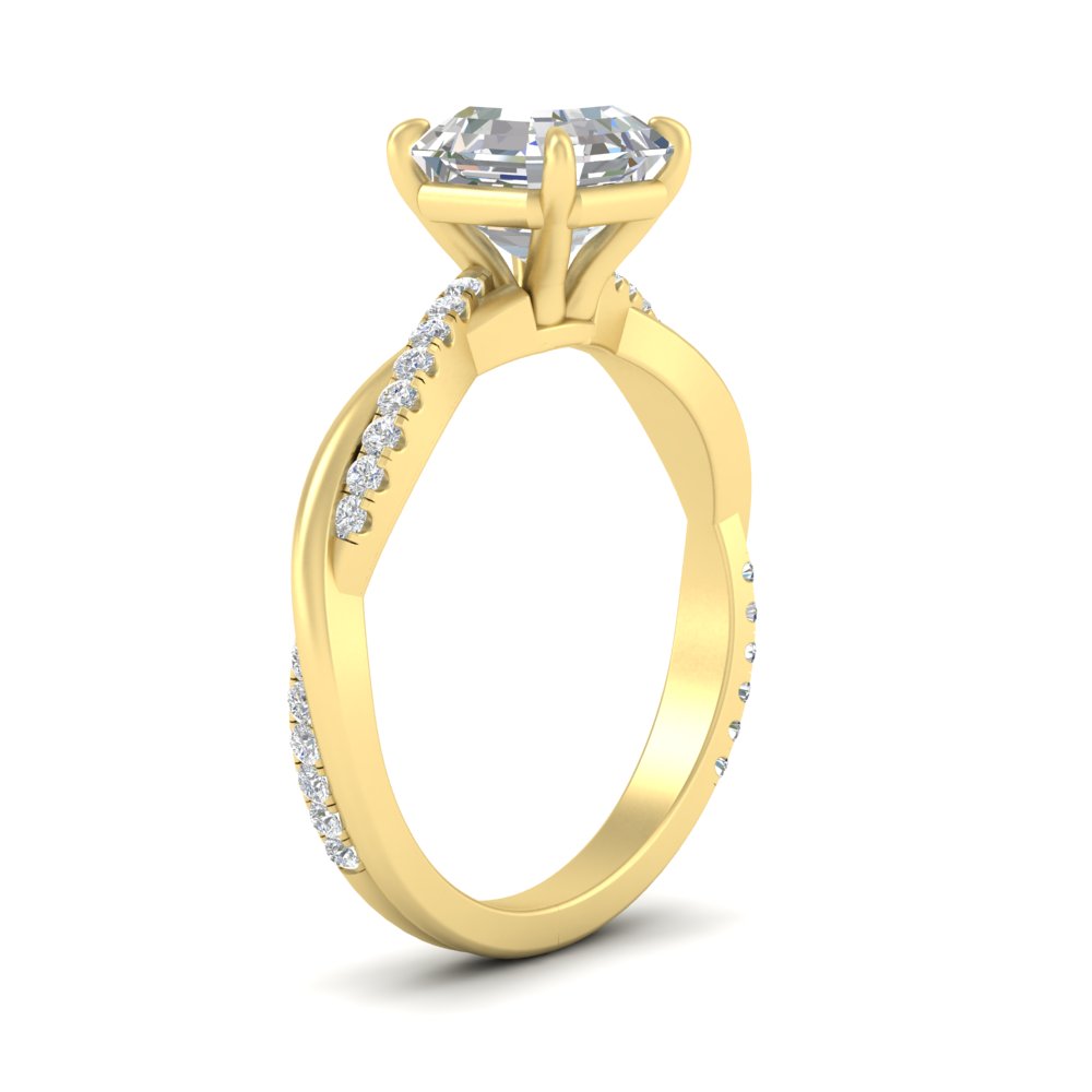 Twisted Asscher Cut Diamond 3 Ct. Engagement Ring with 14K Yellow Gold White Diamond