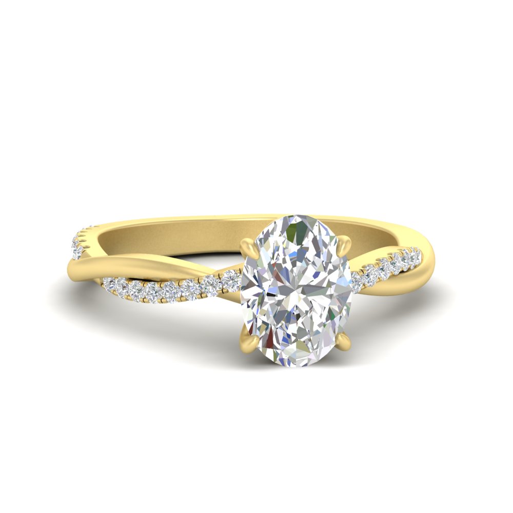 Twisted Oval Diamond 3 Ct. Engagement Ring with 14K Yellow Gold White Diamond
