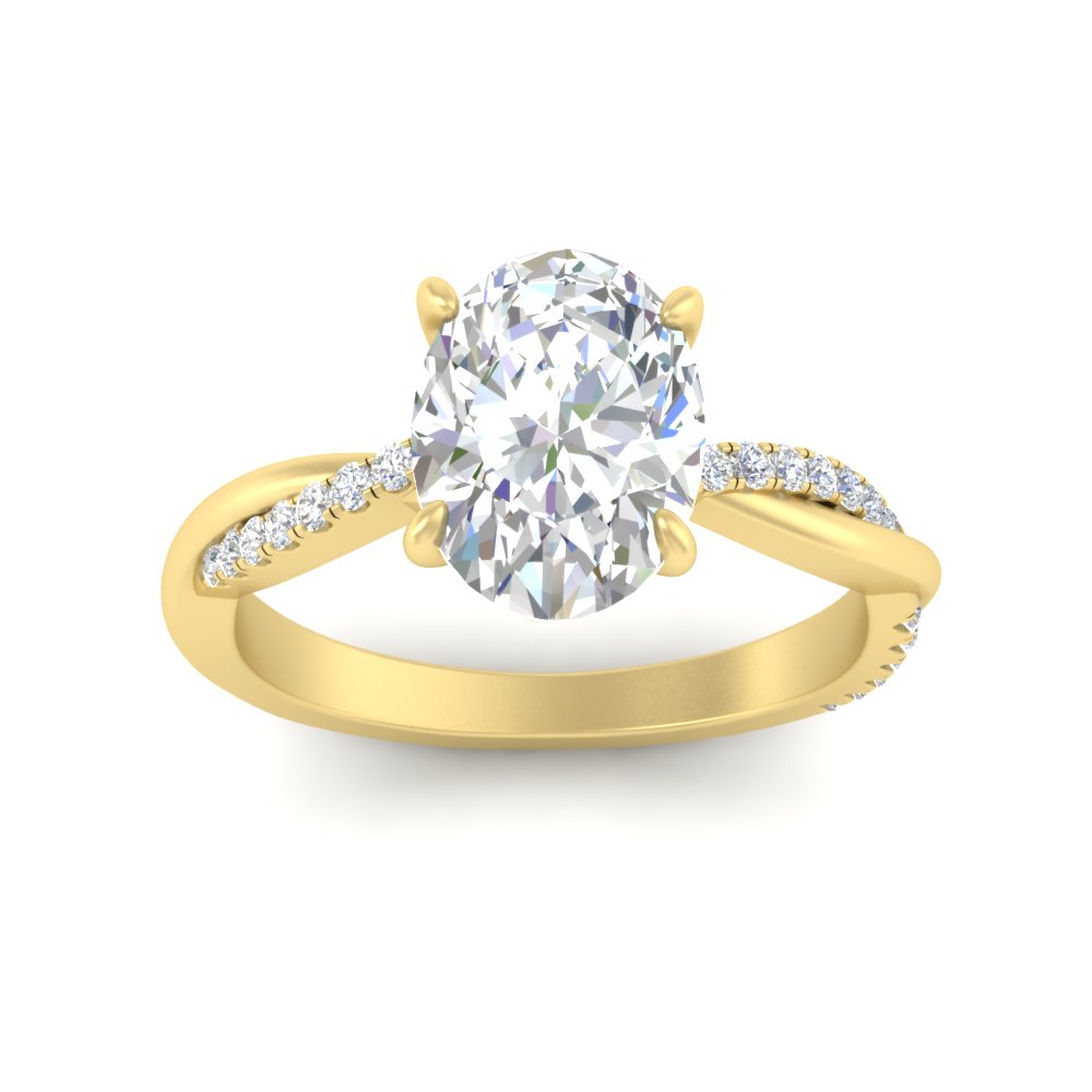 Twisted Oval Diamond 3 Ct. Engagement Ring with 14K Yellow Gold White Diamond