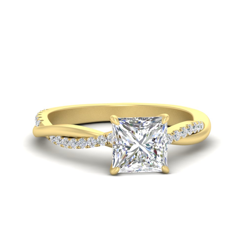 Twisted Princess Cut Diamond 3 Ct. Engagement Ring with 14K Yellow Gold White Diamond