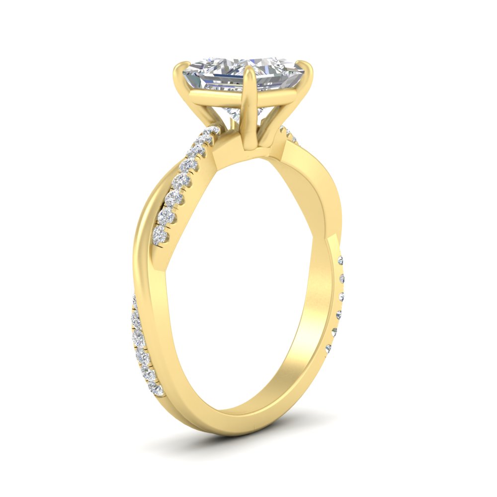 Twisted Princess Cut Diamond 3 Ct. Engagement Ring with 14K Yellow Gold White Diamond