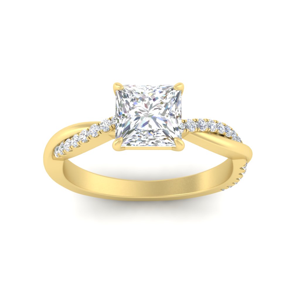 Twisted Princess Cut Diamond 3 Ct. Engagement Ring with 14K Yellow Gold White Diamond