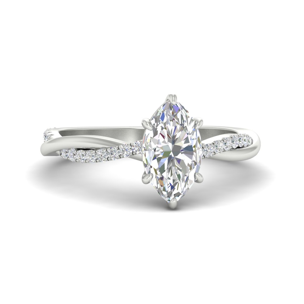 Twisted Style Marquise Cut Diamond Ring with 14K White Gold White Diamond