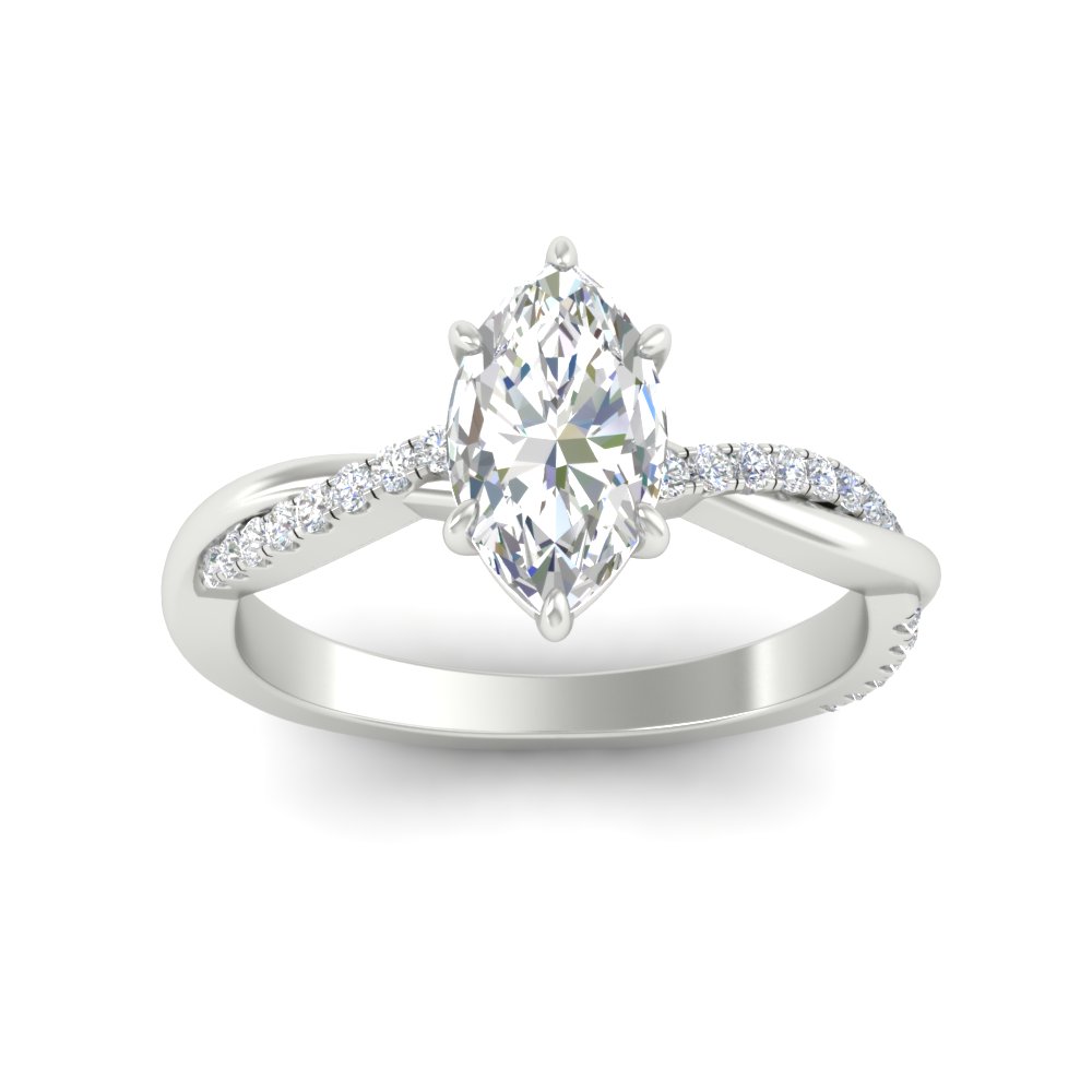 Twisted Style Marquise Cut Diamond Ring with 14K White Gold White Diamond