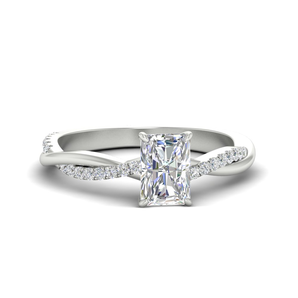 Twisted Vine Radiant Cut Diamond 2 Carat Ring with 14K White Gold White Diamond