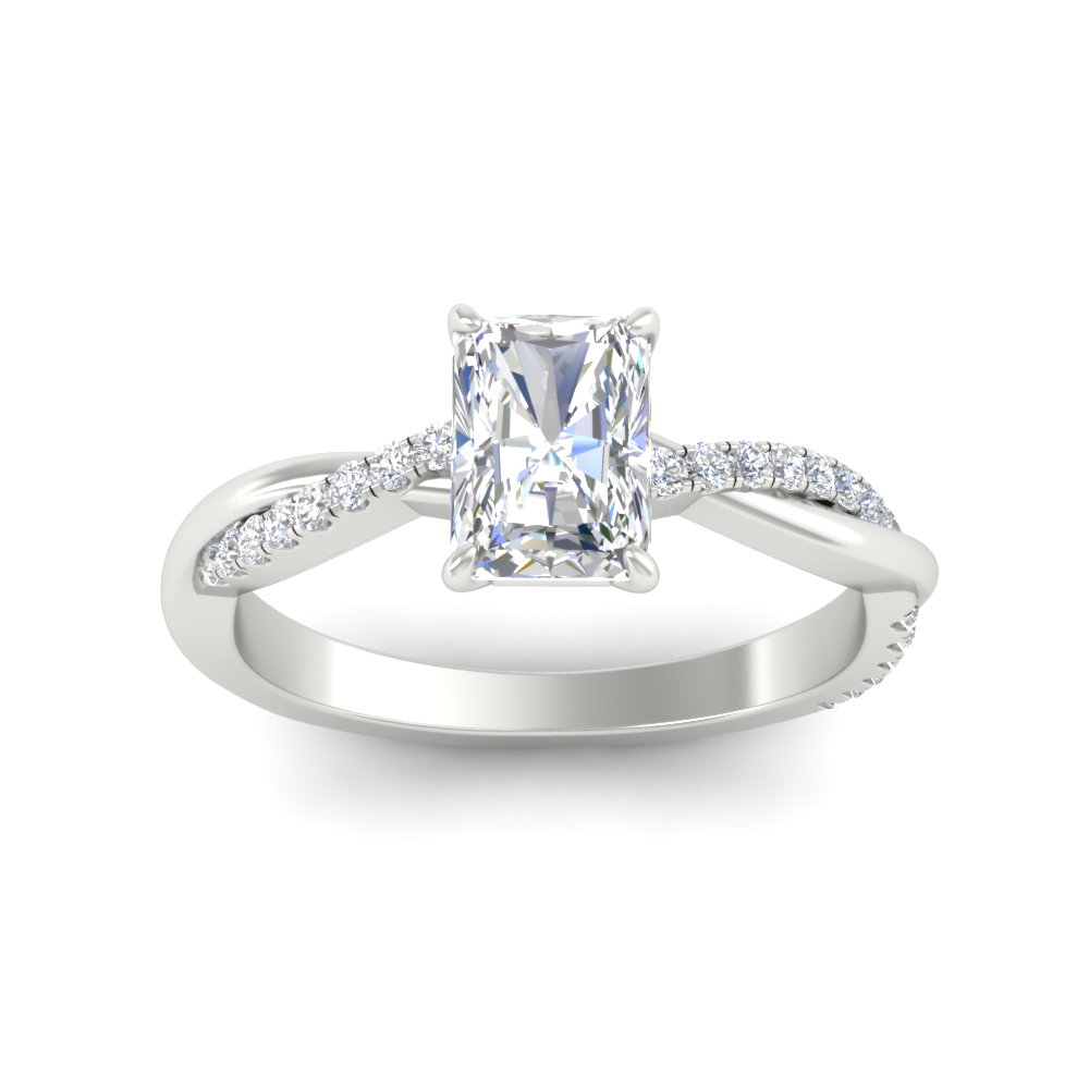 Twisted Vine Radiant Cut Diamond 2 Carat Ring with 14K White Gold White Diamond