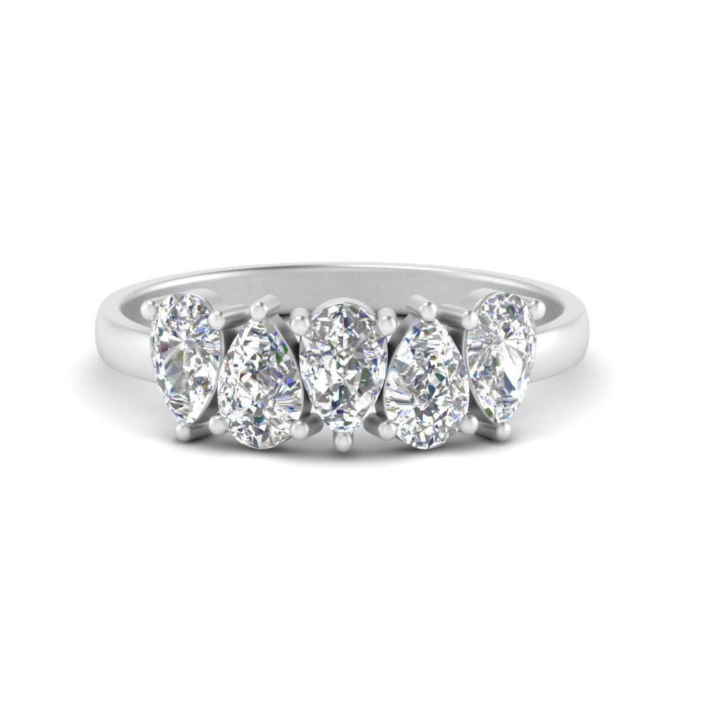 1.25 Carat 5 Stone Wedding Band Diamond Teardrop with 14K White Gold White Diamond
