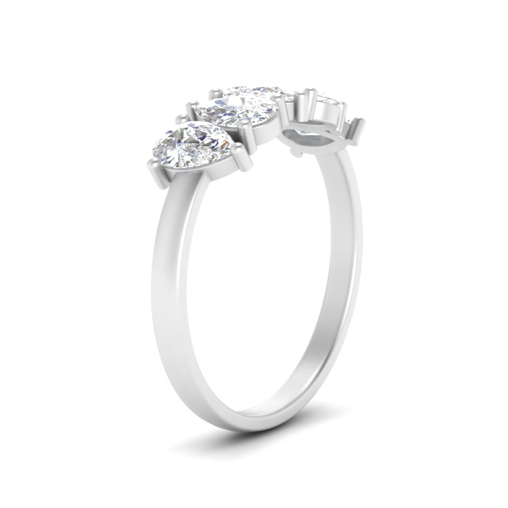 1.25 Carat 5 Stone Wedding Band Diamond Teardrop with 14K White Gold White Diamond