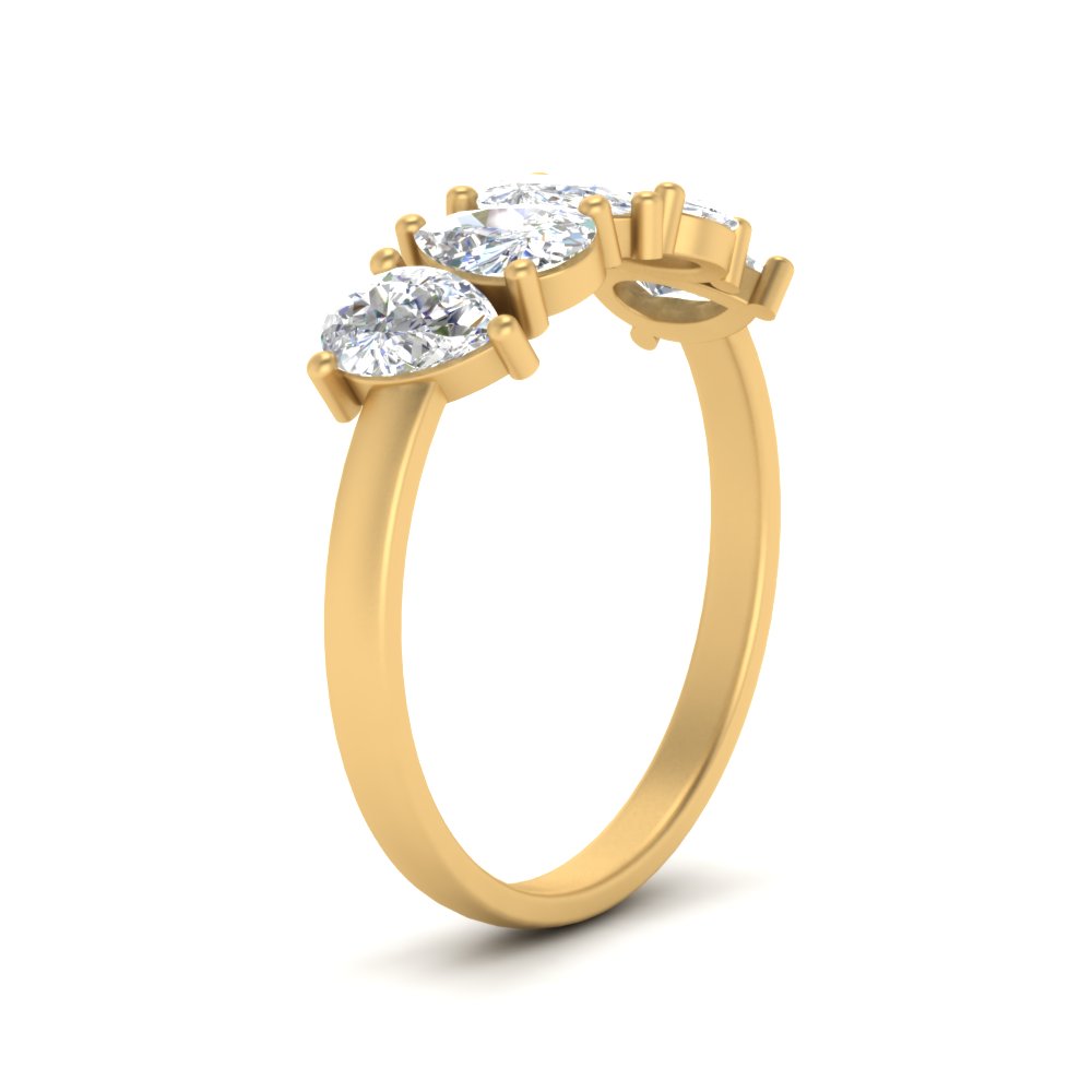 2 Carat 5 Stone Wedding Band Diamond Teardrop with 14K Yellow Gold White Diamond