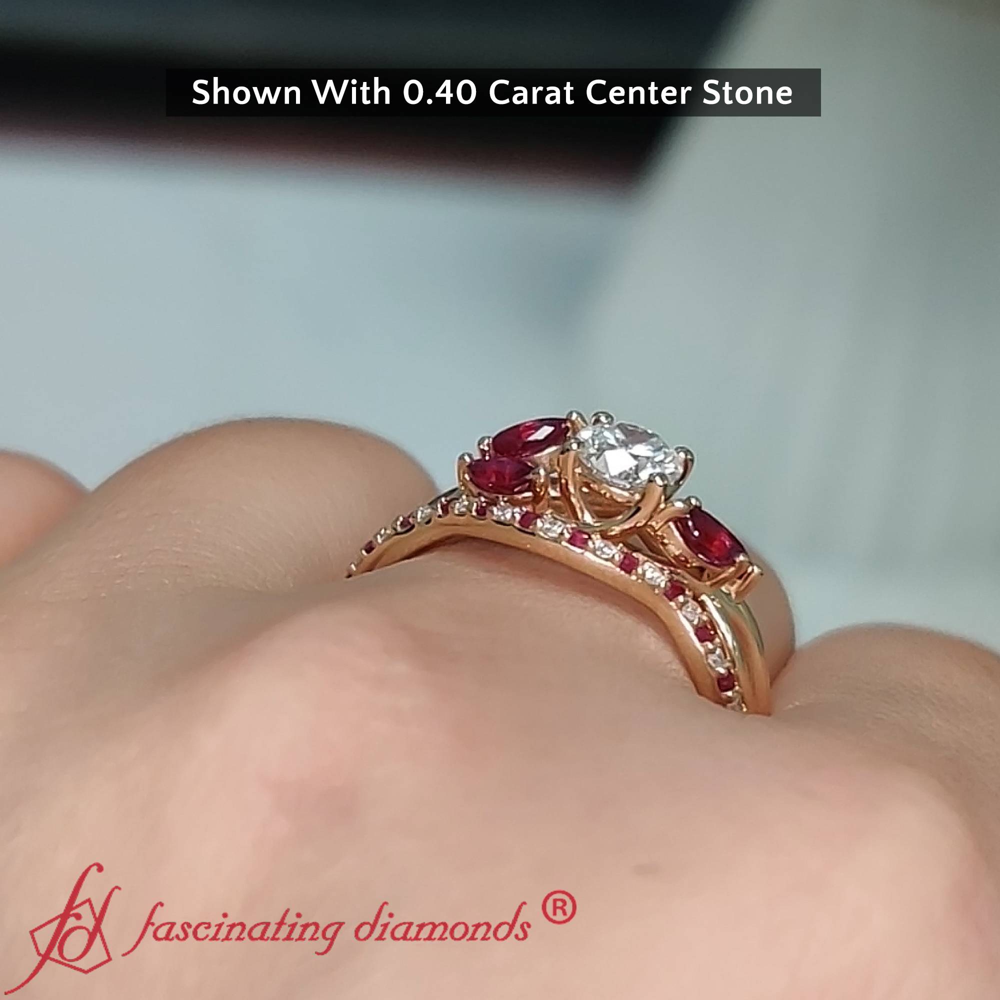 Round And Marquise Lab Diamond Twisted Bridal Set with Red Ruby in 14K Yellow Gold