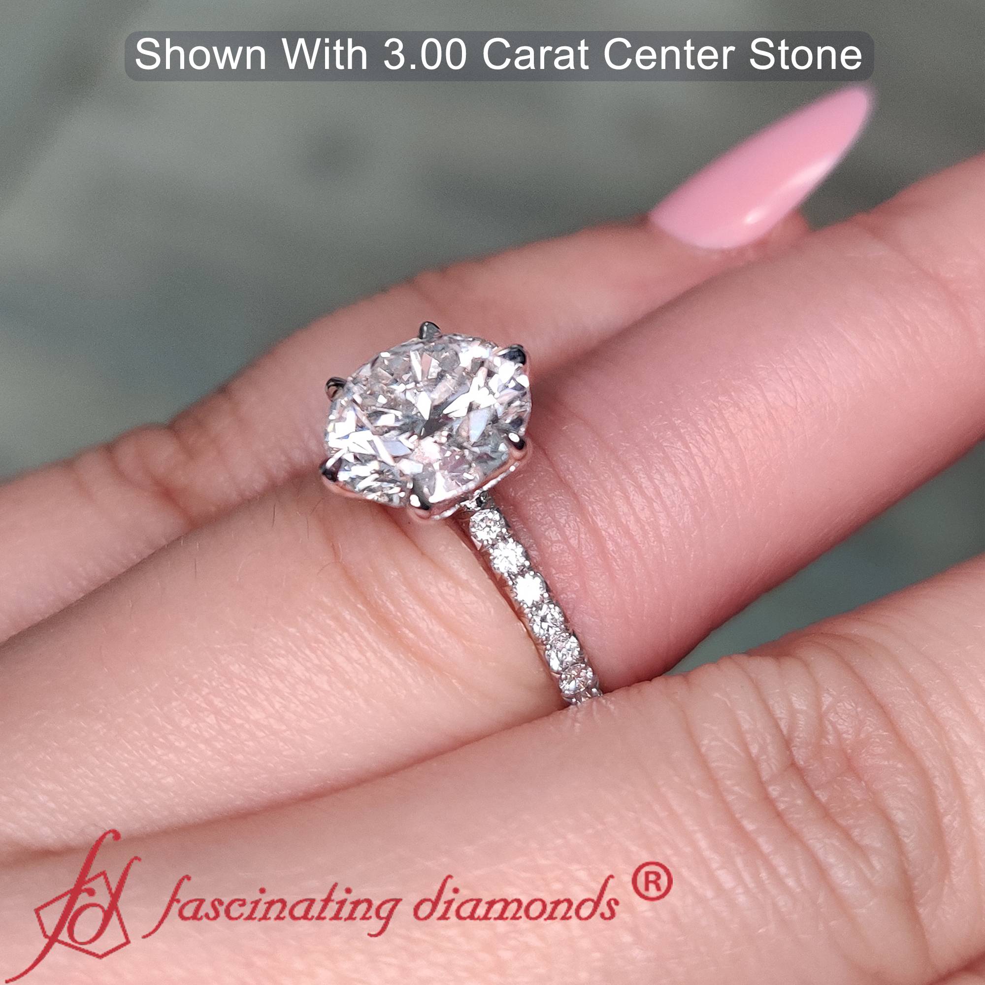 3 Carat Six Prong Round Lab Diamond Engagement Ring with 14K White Gold White Diamond