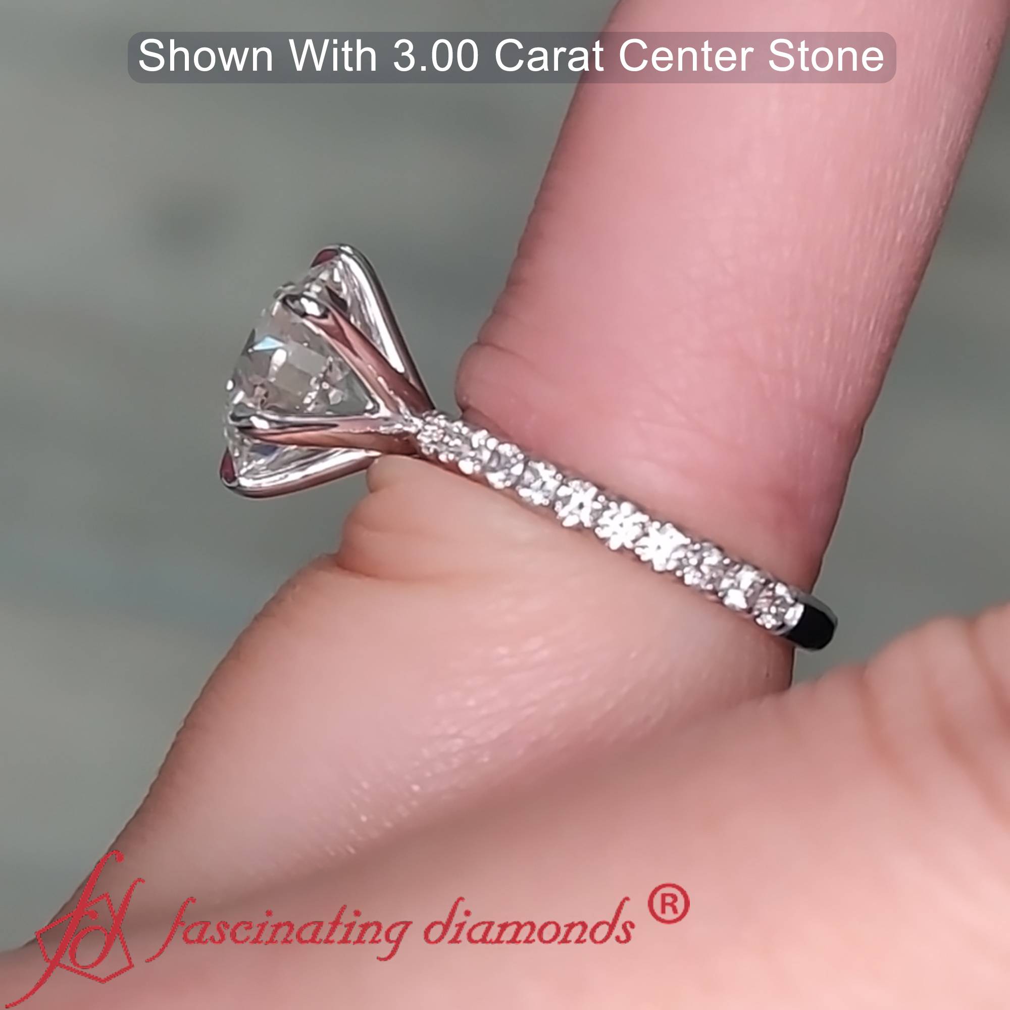 3 Carat Six Prong Round Lab Diamond Engagement Ring with 14K White Gold White Diamond