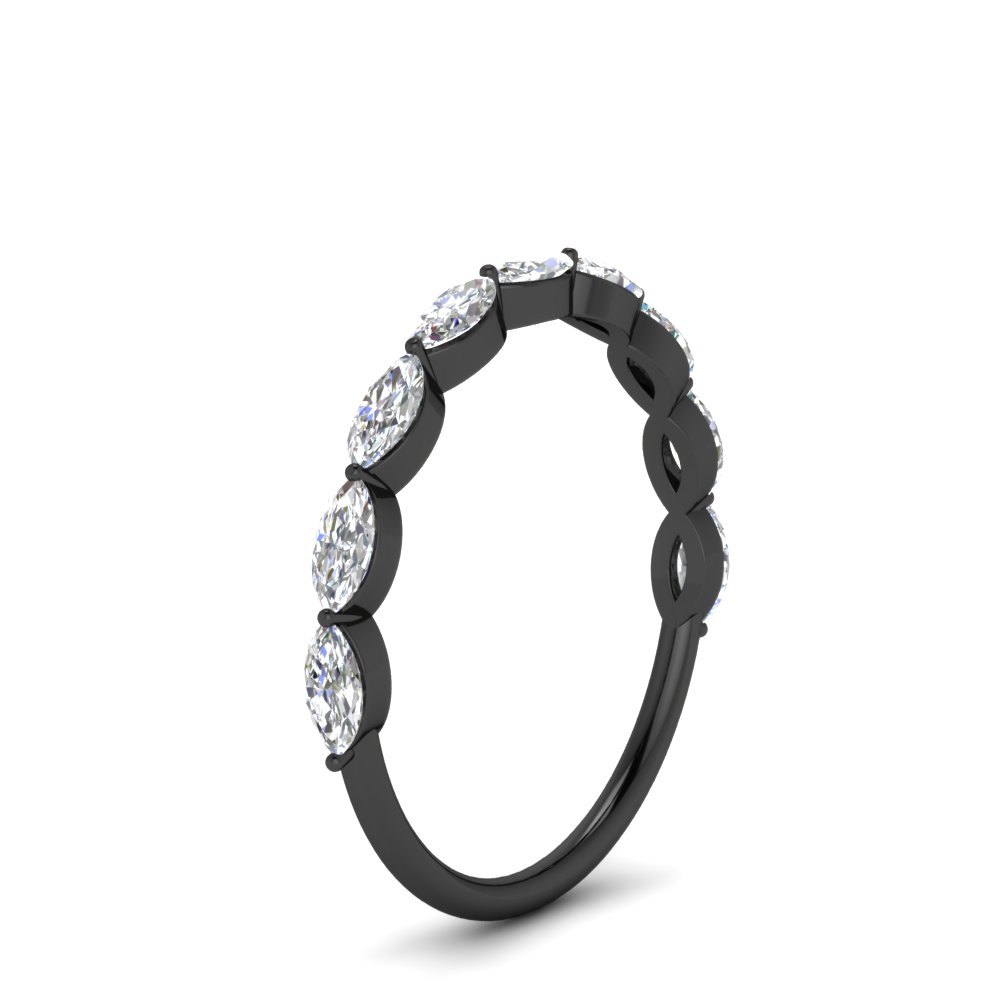 1 Carat East West Marquise Black Stacking Band with White Diamond in 14K Black Gold