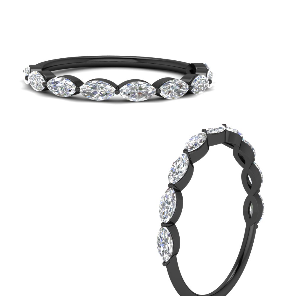 1 Carat East West Marquise Black Stacking Band with White Diamond in 14K Black Gold