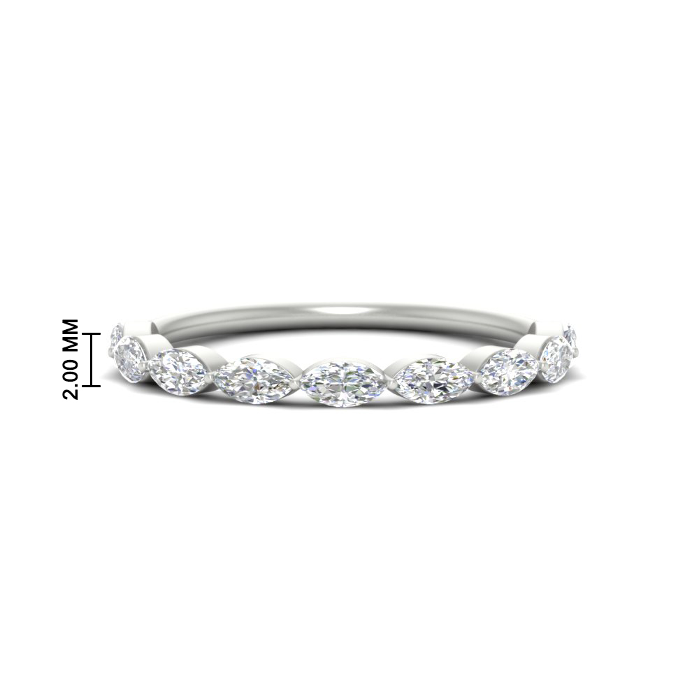East West Marquise Cut Stacking Band with 14K White Gold White Diamond