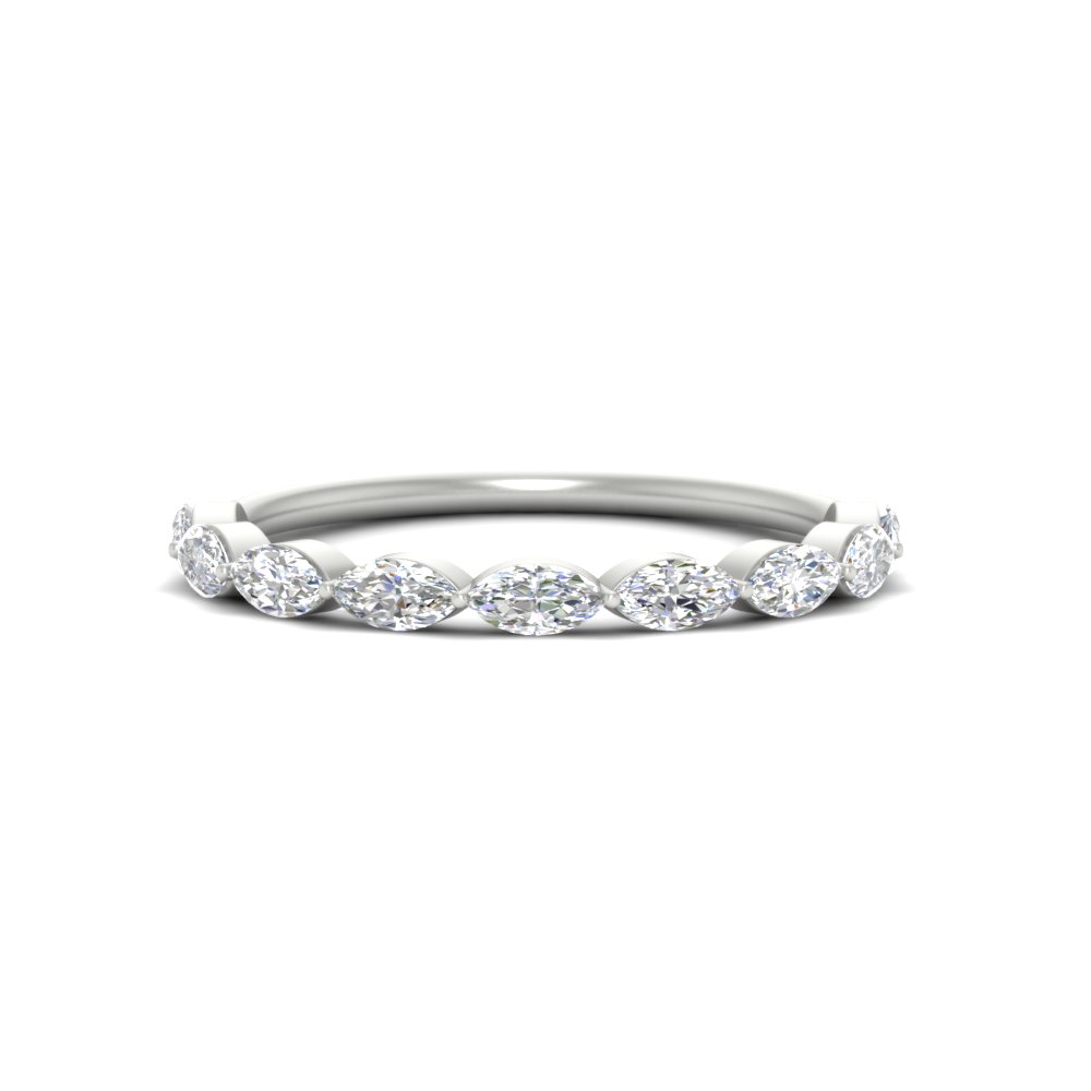East West Marquise Cut Stacking Band with 14K White Gold White Diamond