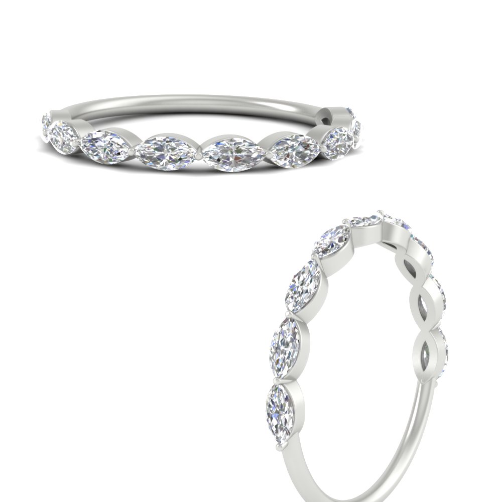 East West Marquise Cut Stacking Band with 14K White Gold White Diamond