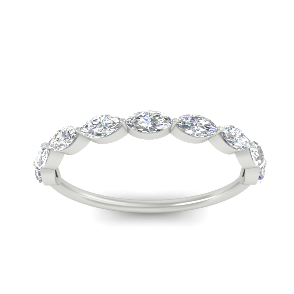 East West Marquise Cut Stacking Band with 14K White Gold White Diamond