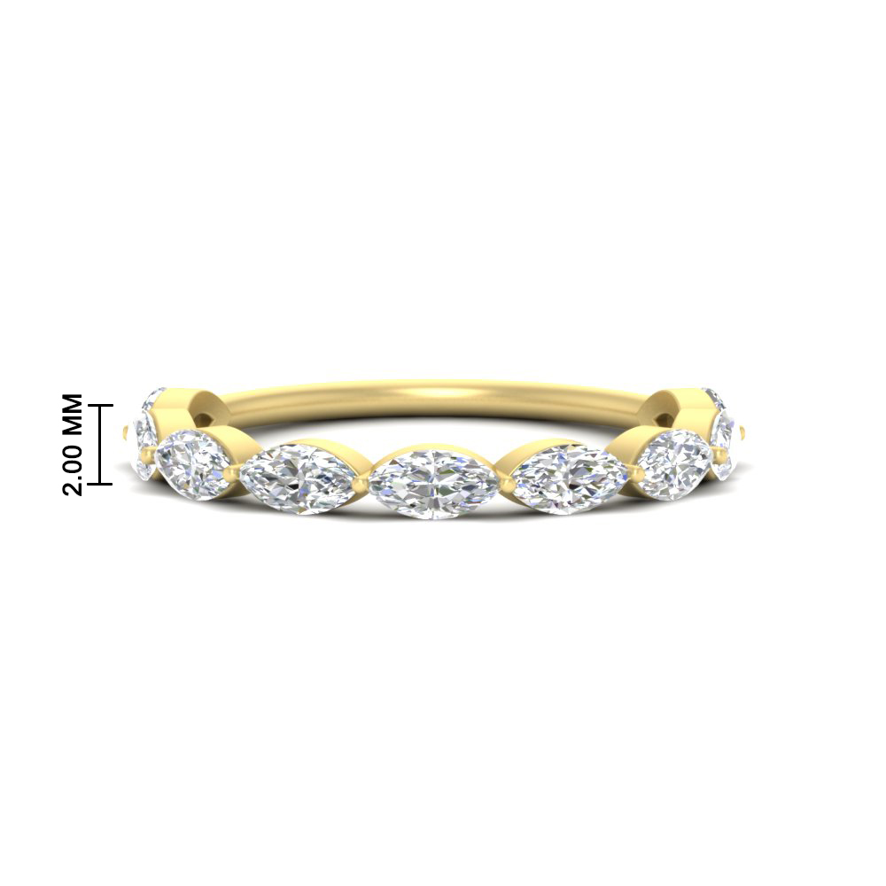 Prong Set Marquise Cut Stacking Band with 14K Yellow Gold White Diamond
