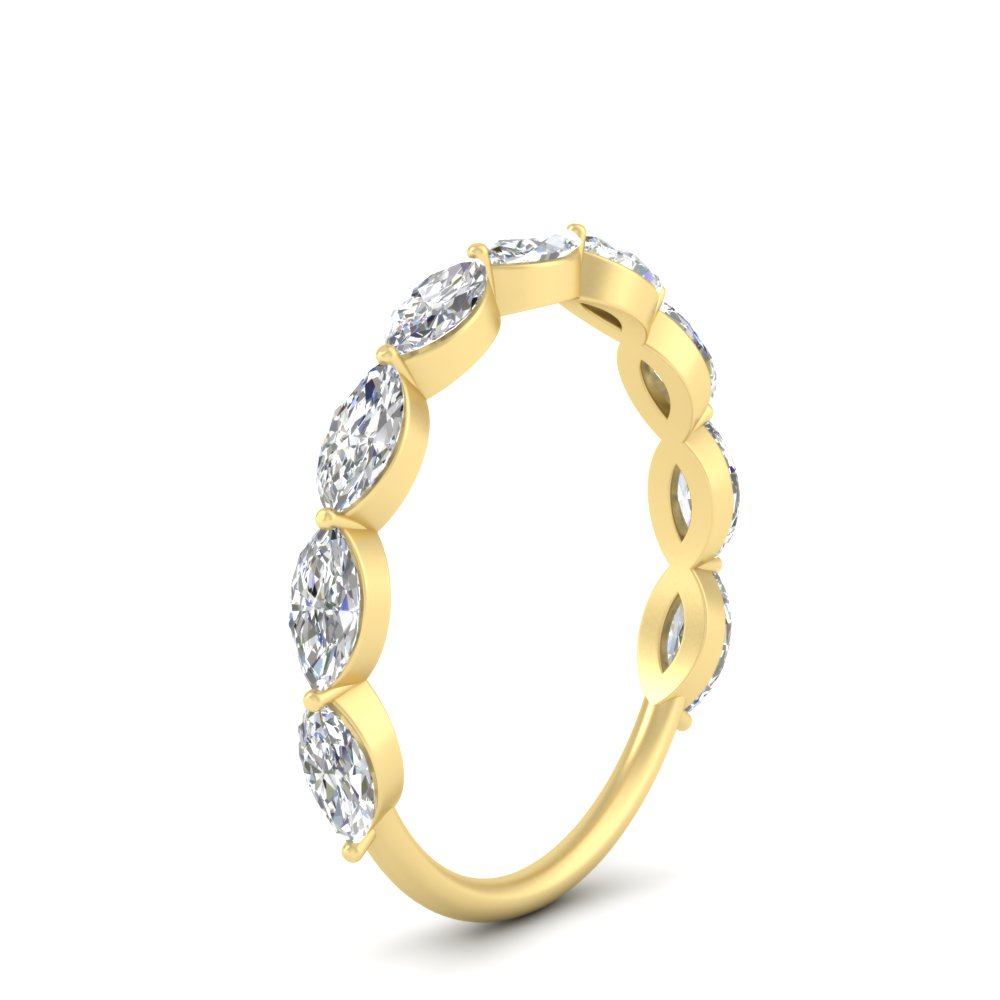 Prong Set Marquise Cut Stacking Band with 14K Yellow Gold White Diamond