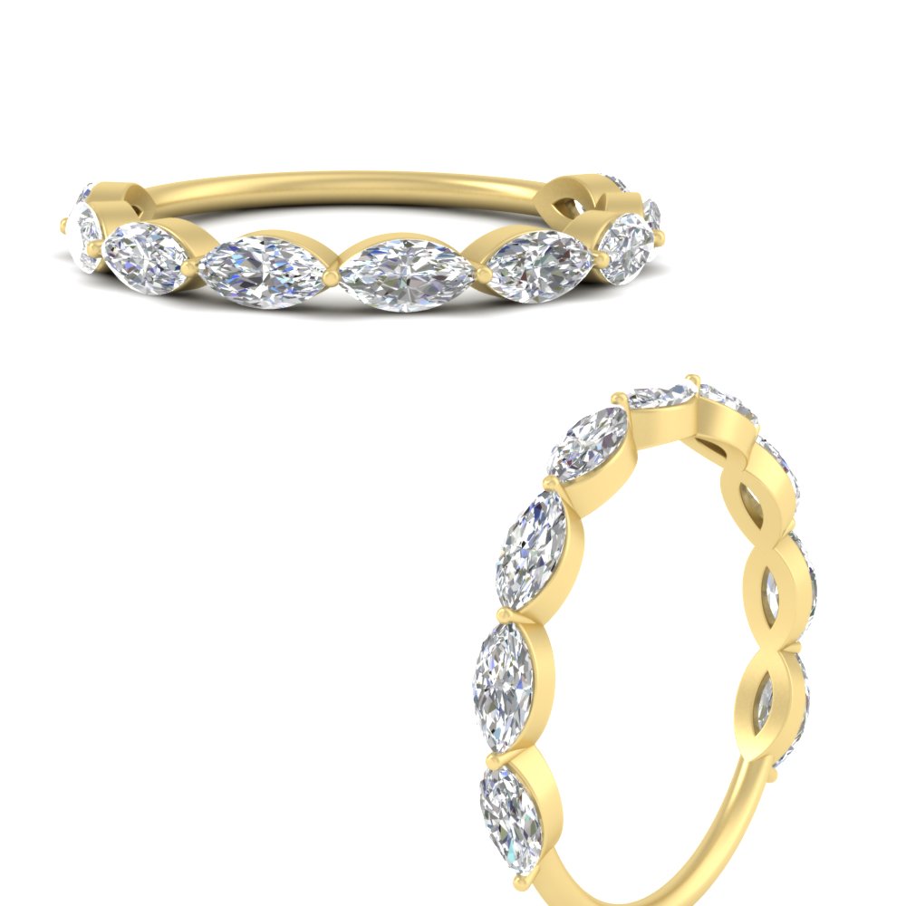 Prong Set Marquise Cut Stacking Band with 14K Yellow Gold White Diamond