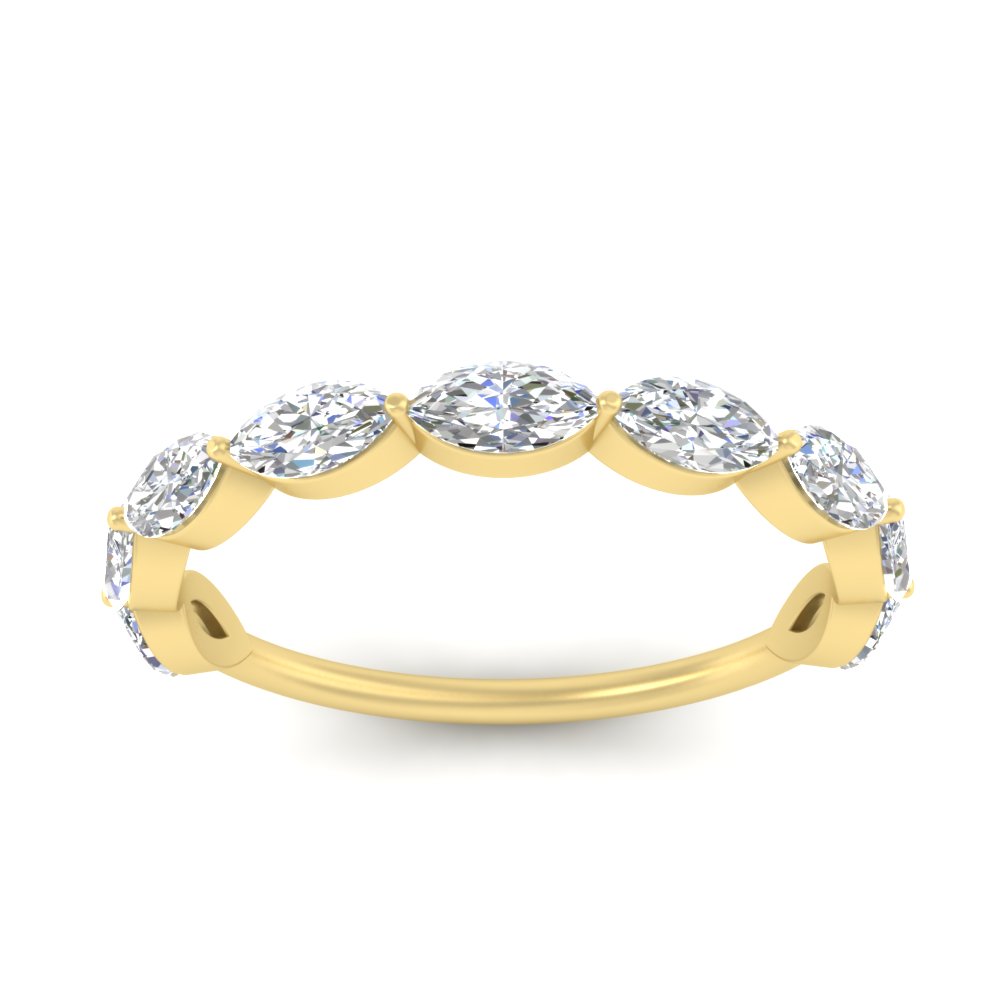 Prong Set Marquise Cut Stacking Band with 14K Yellow Gold White Diamond