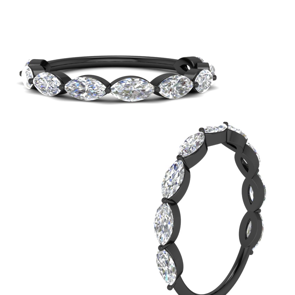 1.50 Carat Prong Set Marquise Diamond Black Band with 14K Black Gold White Diamond