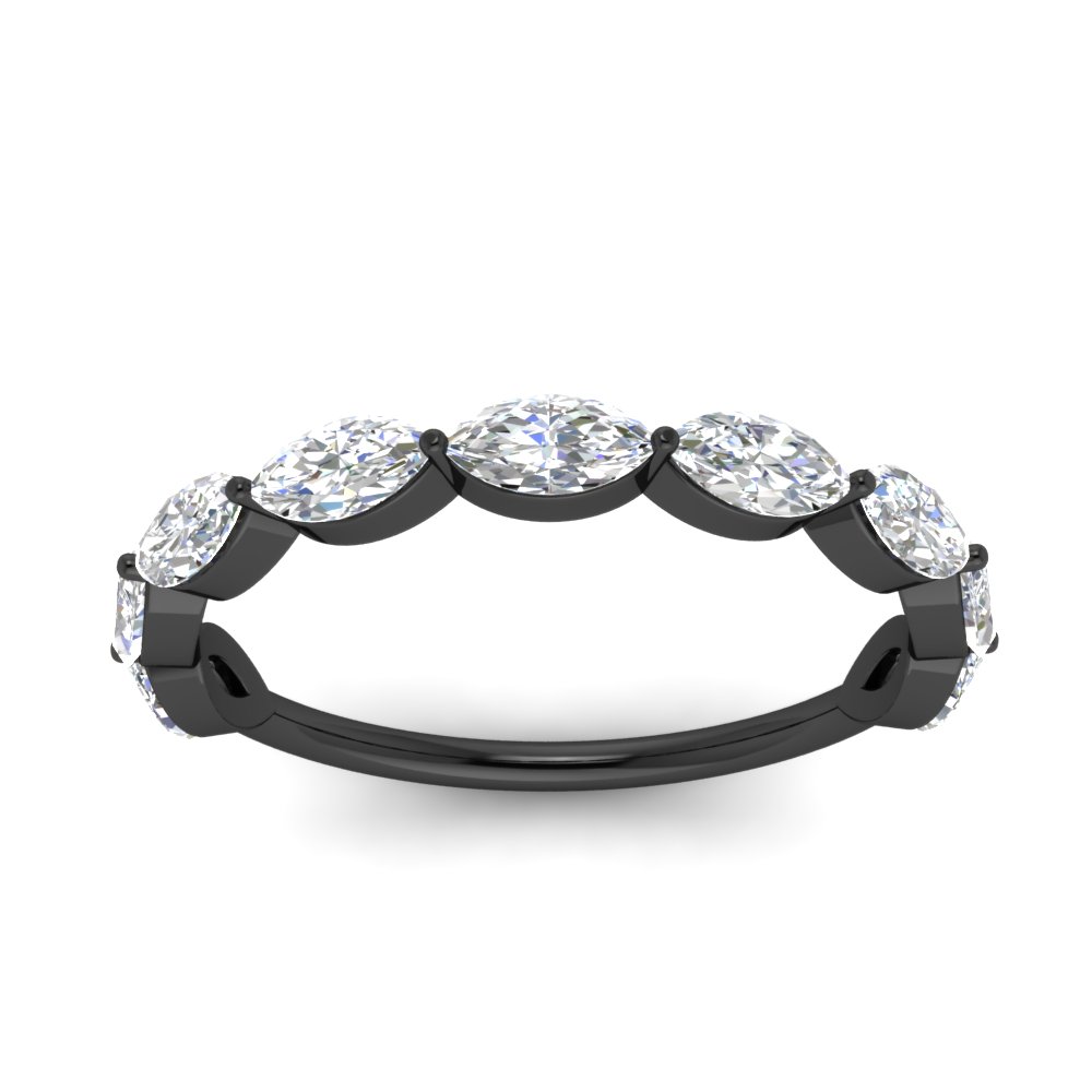 1.50 Carat Prong Set Marquise Diamond Black Band with 14K Black Gold White Diamond