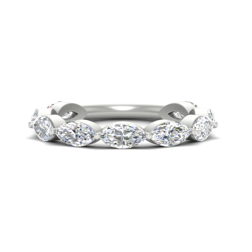 9 Stone Marquise Cut Stacking Band with 14K White Gold White Diamond