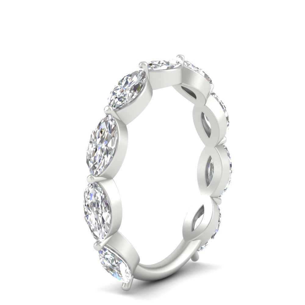 9 Stone Marquise Cut Stacking Band with 14K White Gold White Diamond
