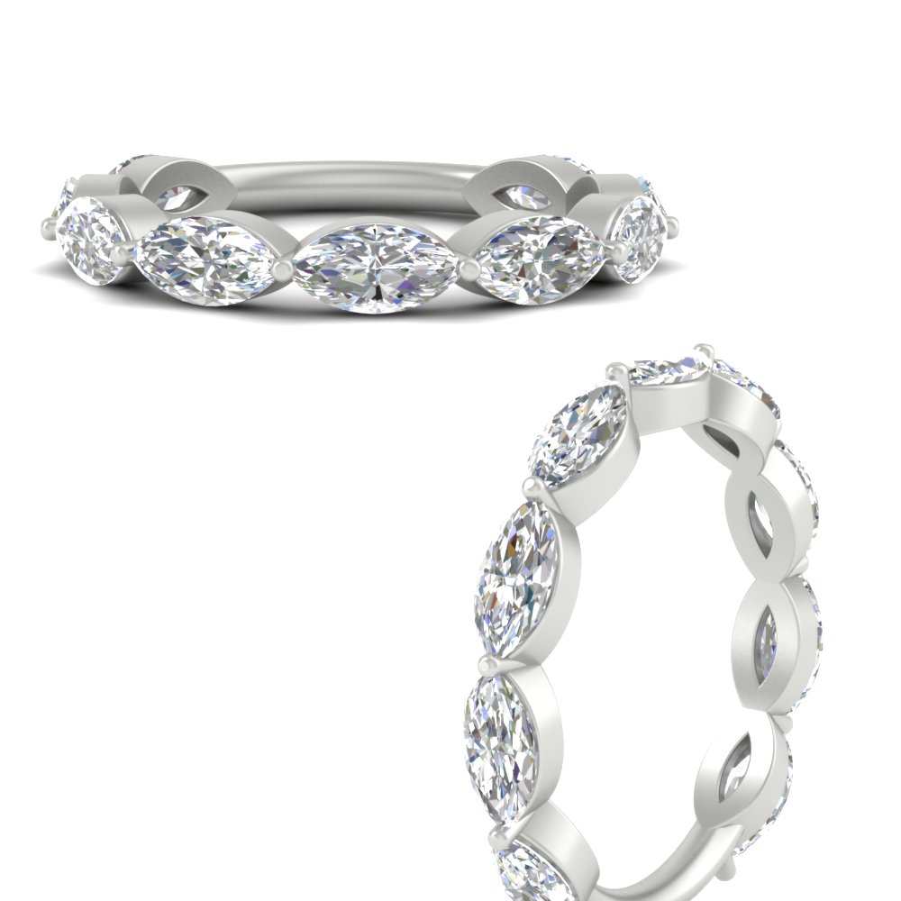 9 Stone Marquise Cut Stacking Band with 14K White Gold White Diamond