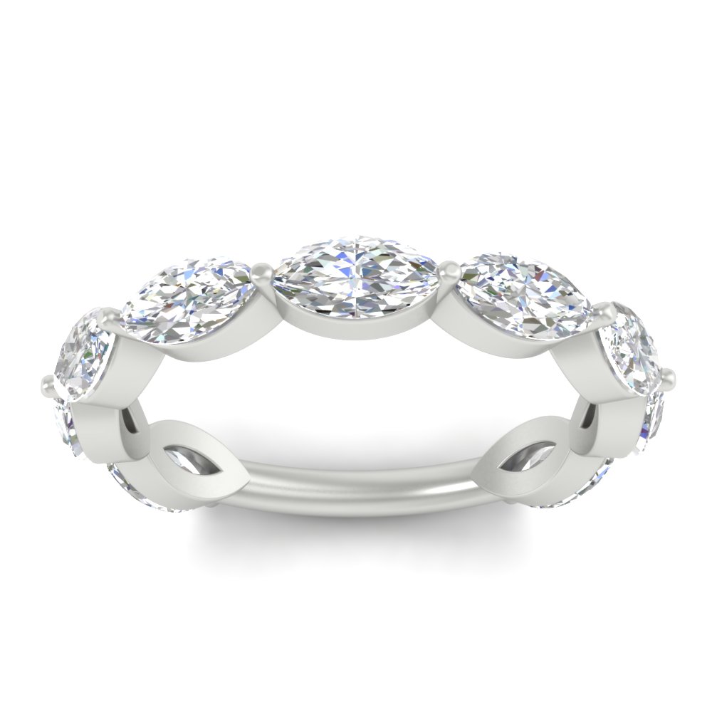 9 Stone Marquise Cut Stacking Band with 14K White Gold White Diamond