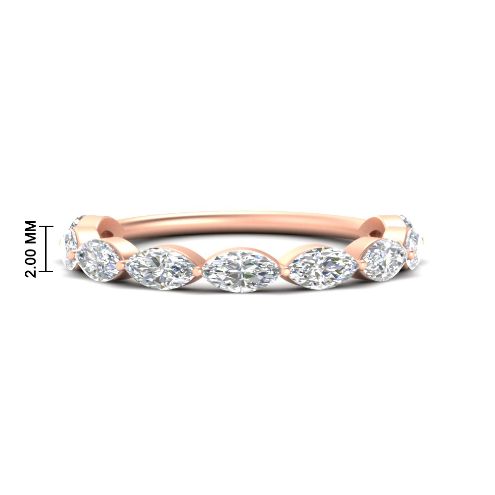 Marquise Cut 9 Stone Stackable Band with 14K Rose Gold White Diamond