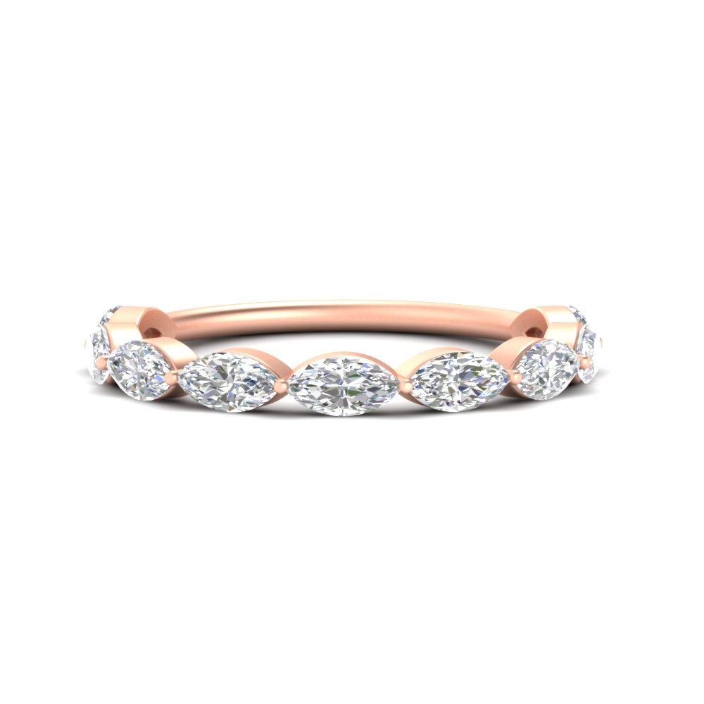 Marquise Cut 9 Stone Stackable Band with 14K Rose Gold White Diamond