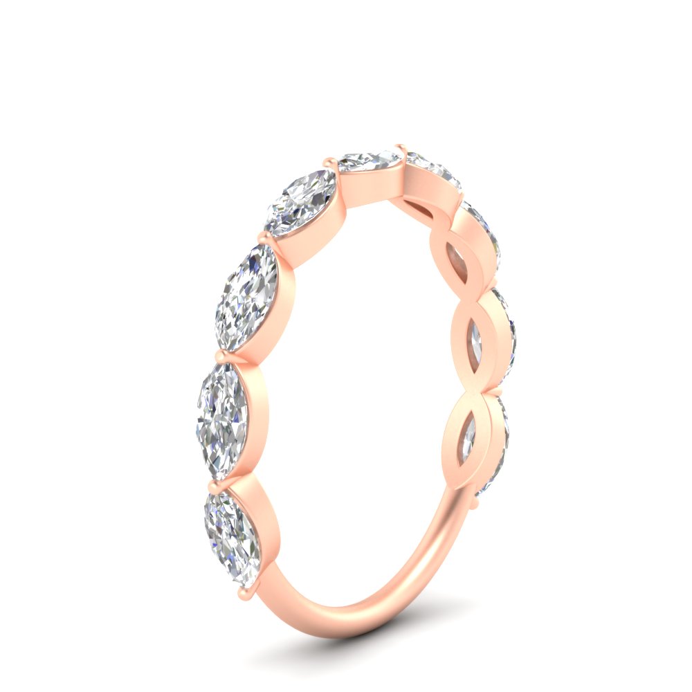 Marquise Cut 9 Stone Stackable Band with 14K Rose Gold White Diamond
