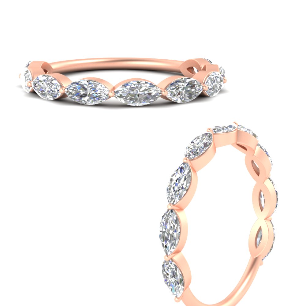 Marquise Cut 9 Stone Stackable Band with 14K Rose Gold White Diamond