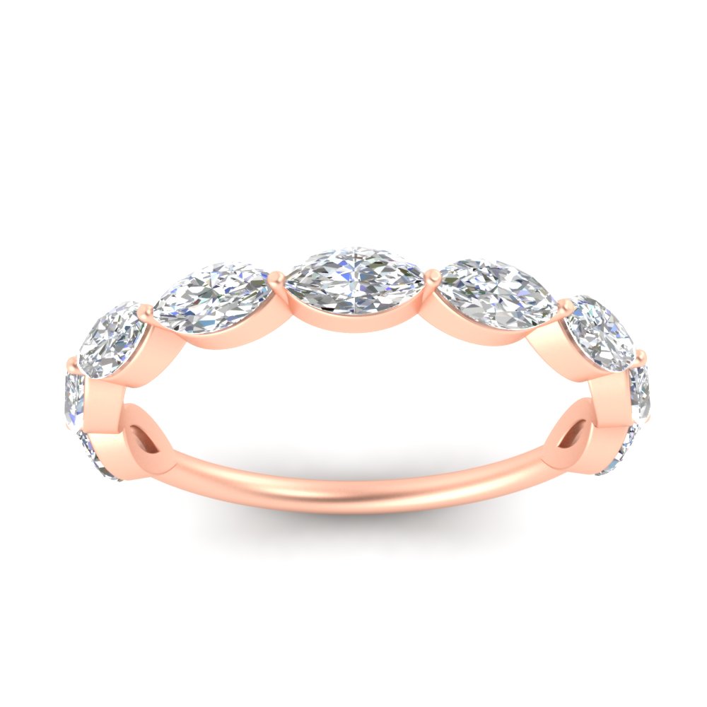Marquise Cut 9 Stone Stackable Band with 14K Rose Gold White Diamond
