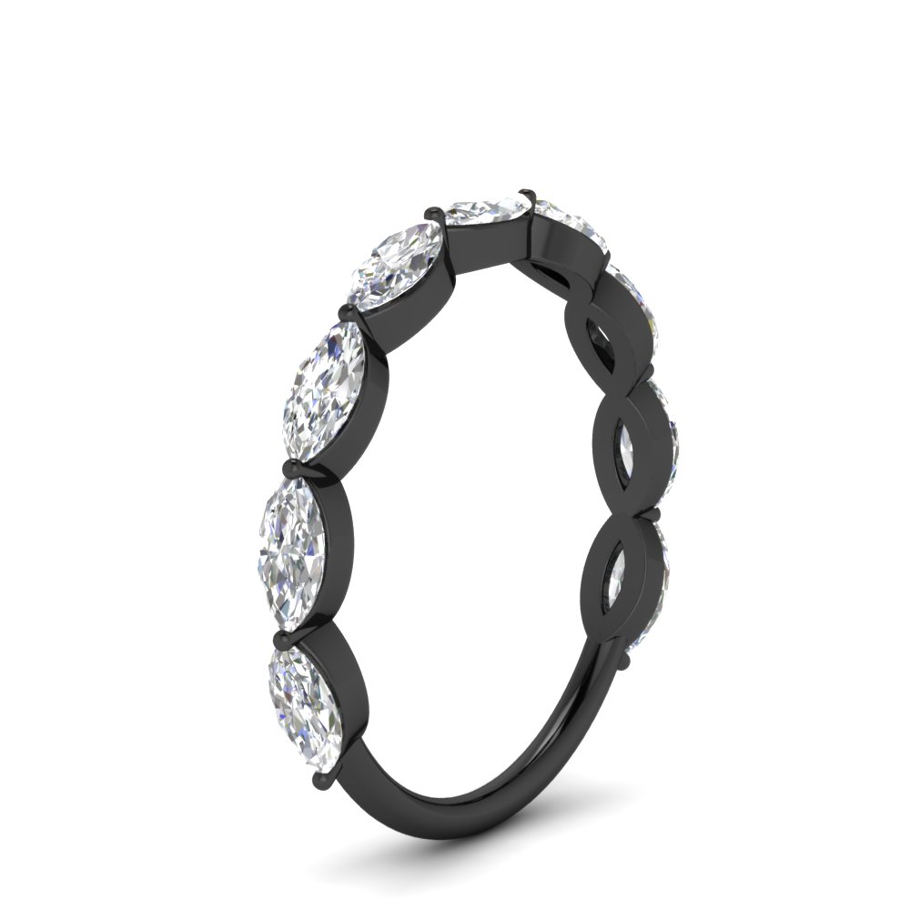 9 Stone Marquise Horizontal Diamond Black Band 2 Carat with 14K Black Gold White Diamond