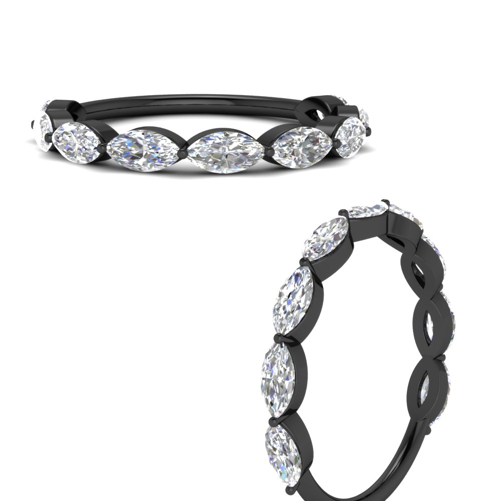 9 Stone Marquise Horizontal Diamond Black Band 2 Carat with 14K Black Gold White Diamond
