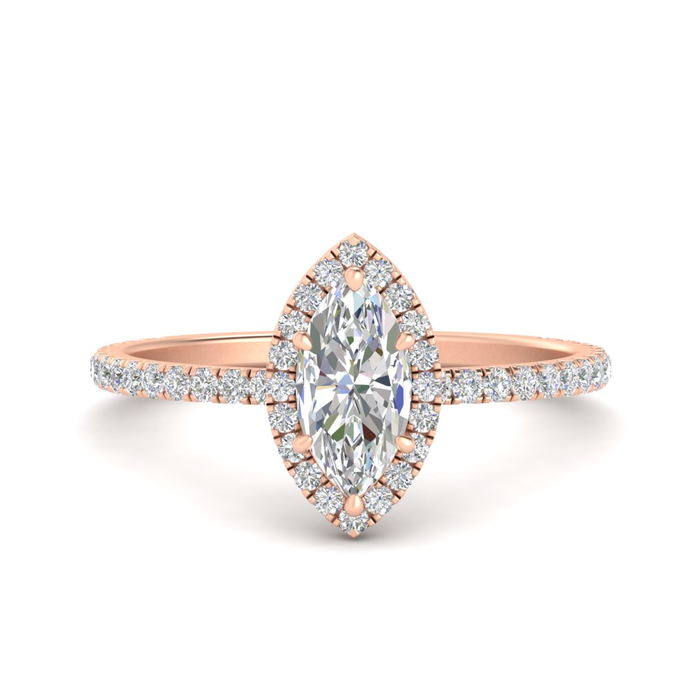 Marquise Shaped Diamond Prong Marquise Halo Ring with White Diamond in 14K Rose Gold