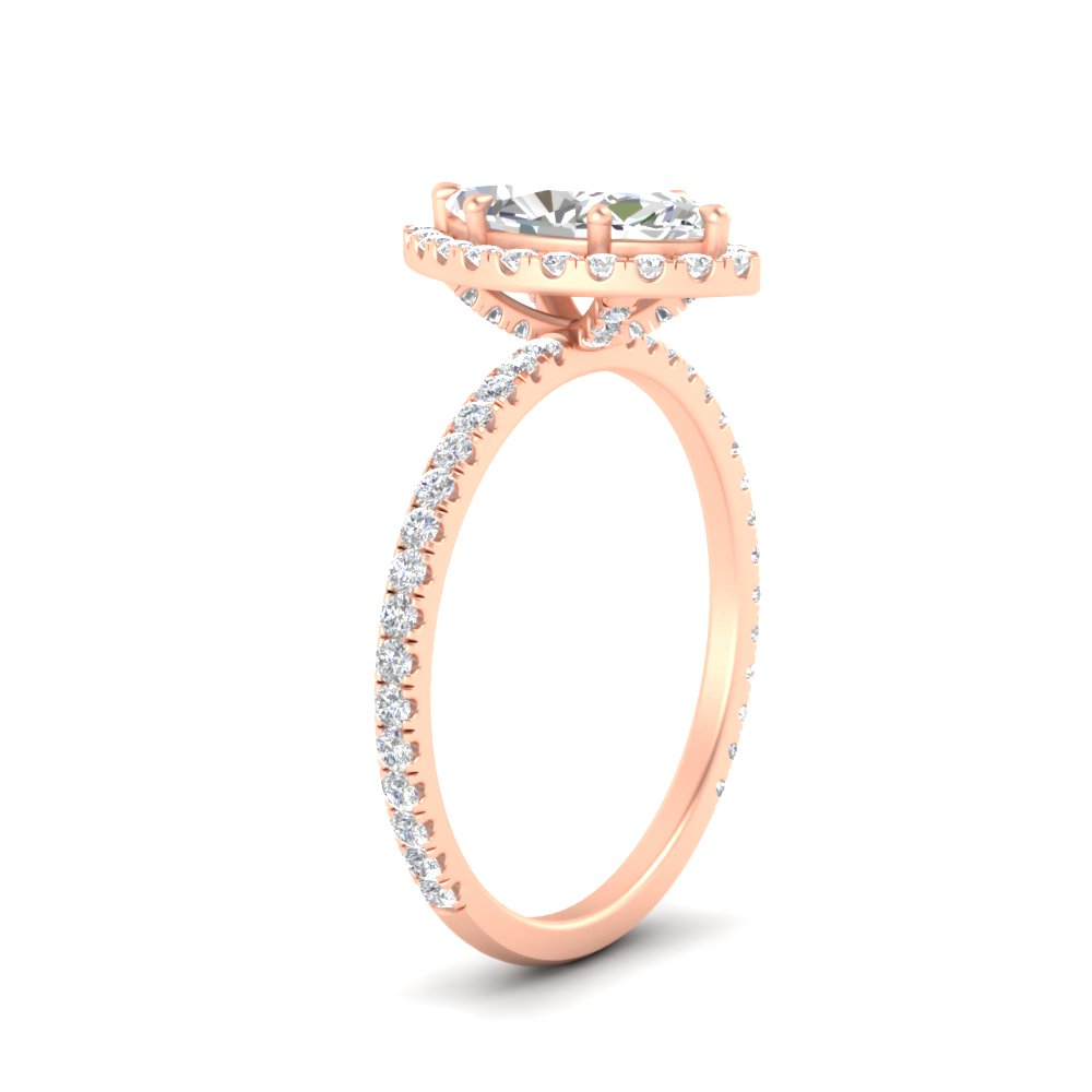 Marquise Shaped Diamond Prong Marquise Halo Ring with White Diamond in 14K Rose Gold