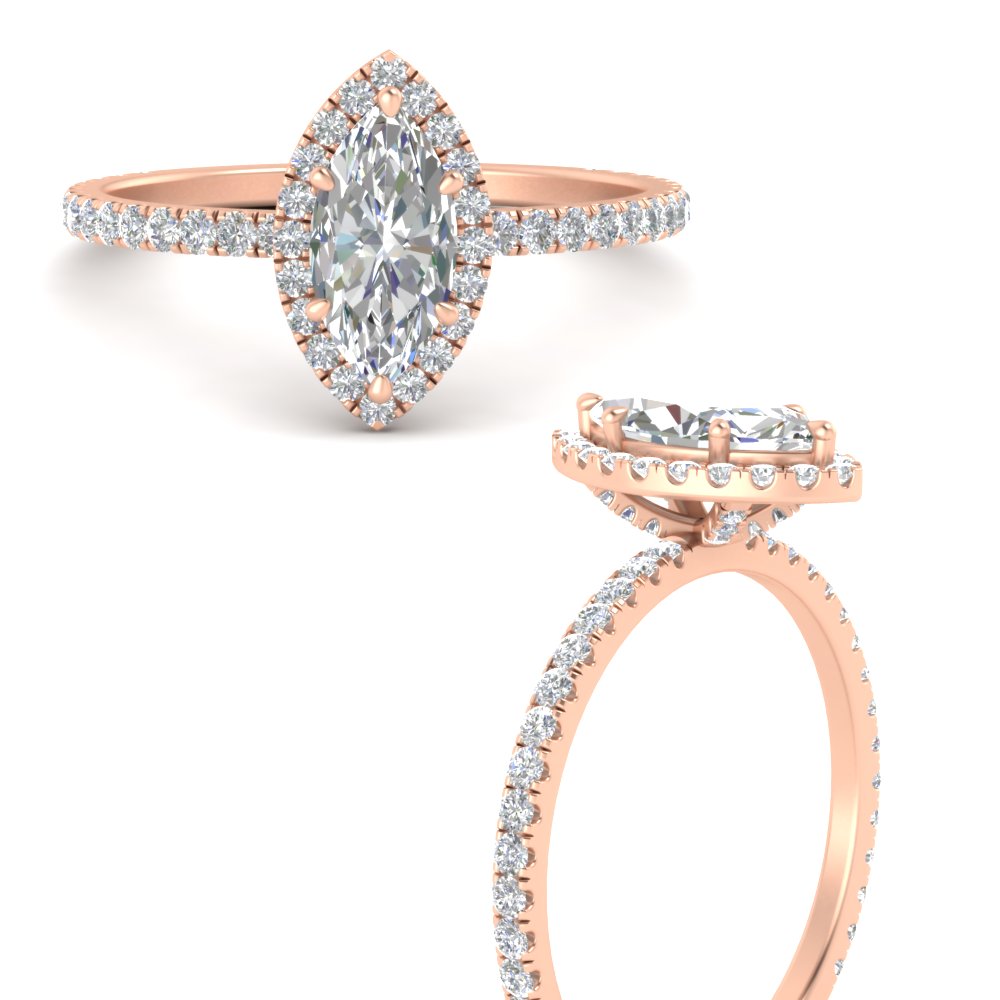 Marquise Shaped Diamond Prong Marquise Halo Ring with White Diamond in 14K Rose Gold