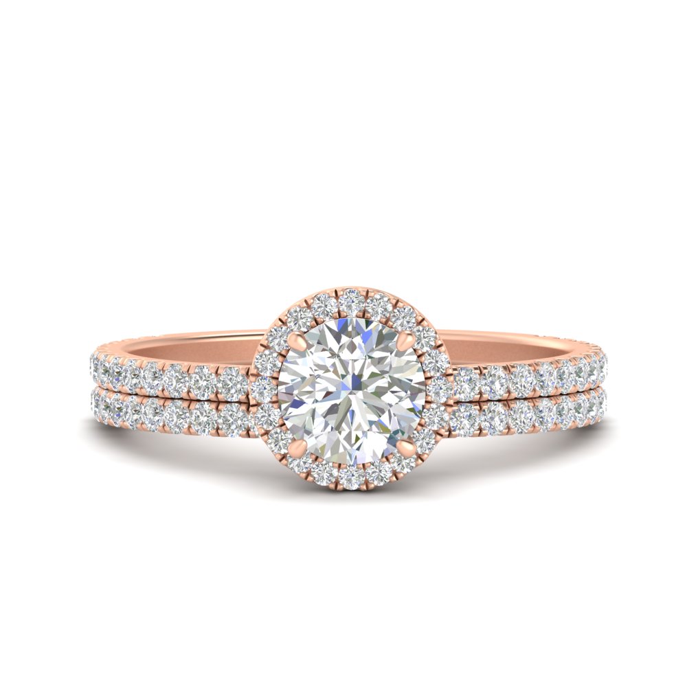 Round Shaped Round Cut Halo Diamond Wedding Set with White Diamond 14K Rose Gold