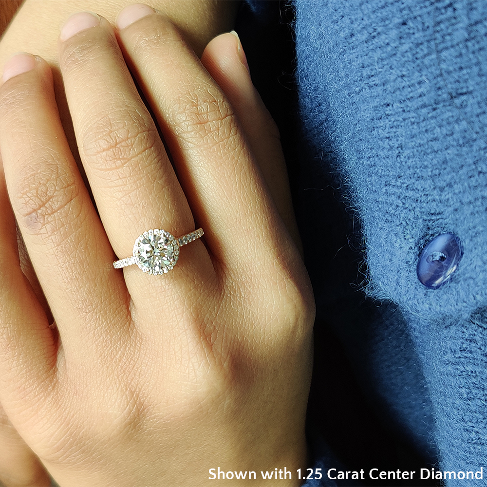 Daisy Round Halo Engagement Ring Vintage Inspired style bridal set